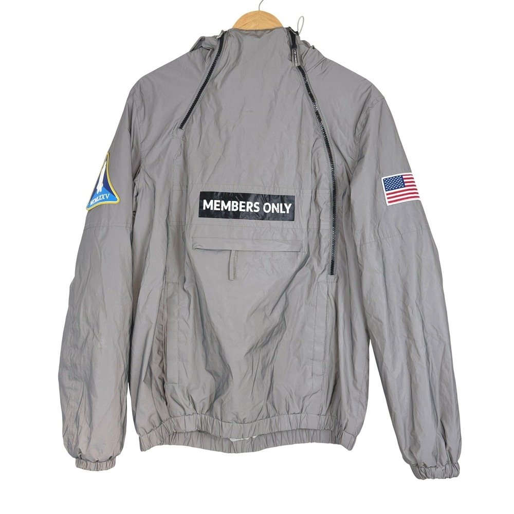 Members Only Sport Space Suit‎ Silver Reflective Anorak Jacket Mens M